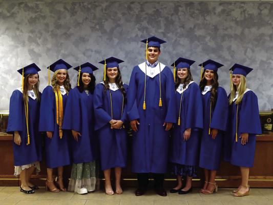 The commencement exercises for Faith Academy’s Class of 2024 were held on Sunday, May 19. Eight seniors walked onto the stage to receive their diplomas. They were led by Skyler Pyka, Valedictorian. The other 2024 graduates were Anna Froehlich, Salutatorian, Honor Graduates Renee DeVoke, Noah Figueroa, Emma Foltz, Alyza Marcotte, Noelle Walker, and Graduate Kathleen Gonzales. Senior Noah Figueroa welcomed all who were present and senior Alyza Marcotte gave the invocation. PHOTO BY YVONNE WOODS