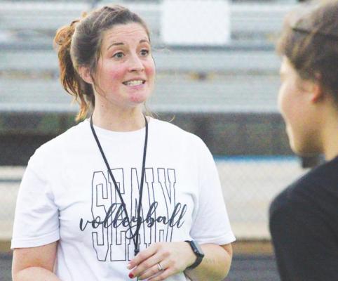 Sealy Lady Tiger Head Soccer Coach Sydney Jones meets with her team following a Dec. 16 practice at T.J. Mills Stadium in Sealy. Jones debuted as the head coach in two preseason scrimmages earlier this month. COLE McNANNA