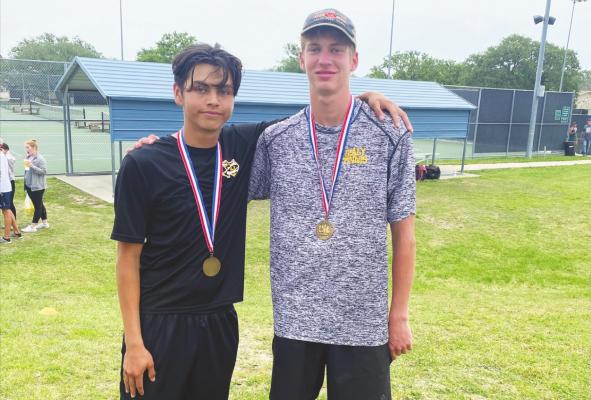 Sealy’s Norman Juarez and Cameron Eschenburg earned a bronze medal from the boys’ doubles competition at the Region III Championship in Bryan last week. CONTRIBUTED PHOTO