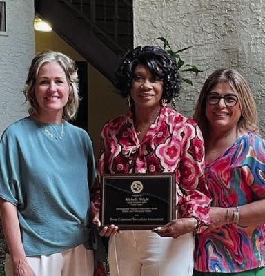 Pictured left to right: Courtney F. Dodd, Ph.D., Associate Director - Health, Youth and Families, Texas A&amp;M AgriLife Extension Service; Michelle Wright, Distinguished Extension Agent, Texas A&amp;M AgriLife Extension Service-Austin County; and Norma Munoz, Texas Extension Association of Family &amp; Consumer Sciences-Past President.