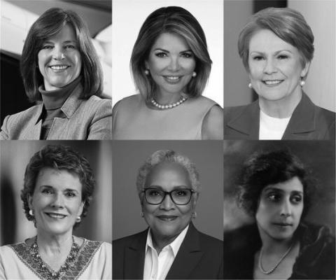First row, from left: Professor Bonnie J. Dunbar, PhD; Honorable Eva Guzman; Vicki Hollub. Second row, from left: Adair Margo; Christine A. Nix, PhD; Carrie Marcus Neiman