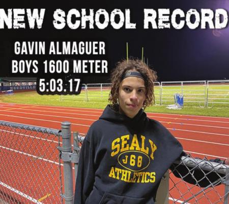 Gavin Almaguer broke the mile record at Sealy Junior High with a time of 5:03.17. Almaguer broke Amador Lopez’s record of 5:10 from 2019, which at the time broke a two-year-old record set by Connor Krenek in 2017 with a time of 5:18. (Contributed photo)