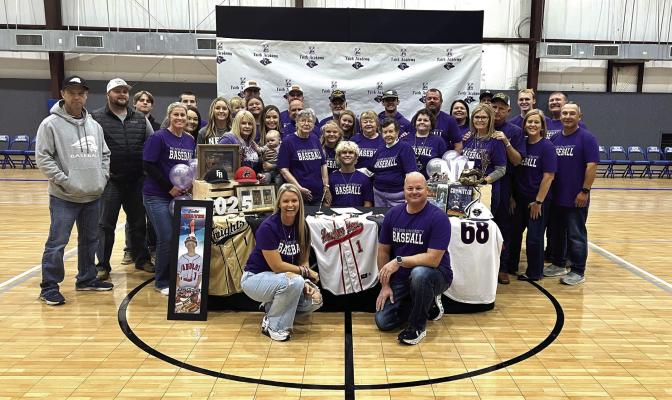 This photo includes Cash and all of his family support that follows him wherever he is playing whether it is baseball or football. His mom and dad are down in front: Wade and Donna Eckermann. Wade is also assistant baseball coach at Faith Academy Bellville alongside head coach Kenneth Woodley. Cash’s immediate family includes sisters Jocelyn and Peyton Eckermann.