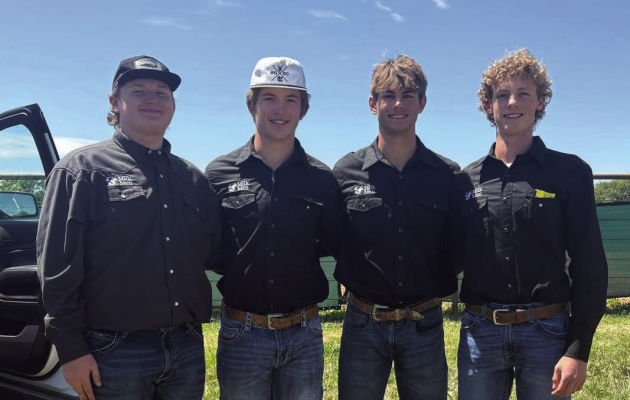 CDE at Tarleton State University competed in Dairy Cattle Evaluation and placed fourth and is state bound. From left are Chase Kuhn (12th), Hunter Sweeney (14th), Luke Polasek, Rob Hartfield.