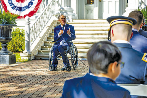 Governor Greg Abbott delivered remarks and administered the New Lawyer Oath to Texas veterans who recently passed the bar exam at the Governor’s Mansion. COURTESY PHOTO