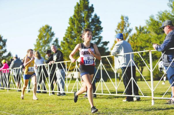 Brazos junior Esmeralda Garcia competes in the Class 3A State Championship cross country meet at Old Settlers Park in Round Rock Friday, Nov. 5. Garcia’s second-place finish was the best in school history. RYAN DUNSMORE/FORT BEND HERALD
