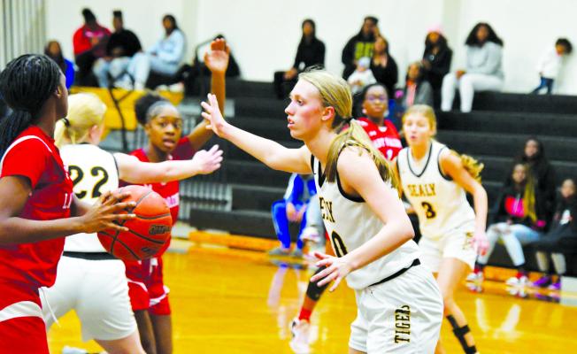 Sealy senior Grace Eschenburg plays defense during a district contest with Brookshire Royal. Eschenburg is a key player returning to the team this season. CONTRIBUTED PHOTO