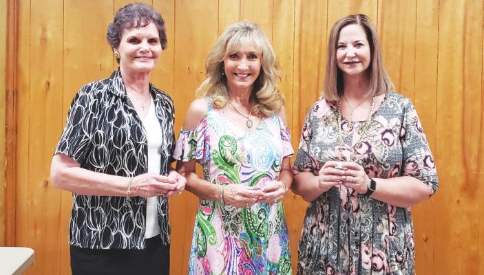 25-year service pins were presented to Dorothy Orsak, Diane Marek Sutton and Cindy Marek during the June 14 meeting of the Catholic Daughters of the Americas, Court Queen of Angels #1538, Wallis. CONTRIBUTED PHOTOS