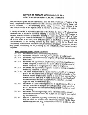 Budget Workshop Agenda (1 of 2)