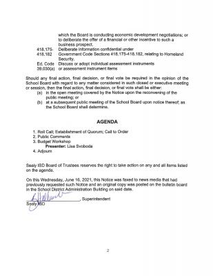 Budget Workshop Agenda (2 of 2)