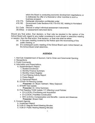 Regular Meeting Agenda (2 of 4)