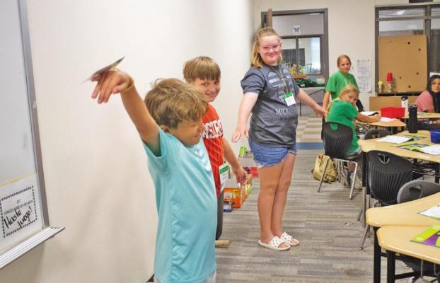 Students pictured showing their chain reactions in the Marble Arcade room at Camp Invention. Left to right: Jaycee Owens, Mason Kovar, and Rudy Manak-Wilson. PHOTOS BY JASON MANAGO-GRAVES