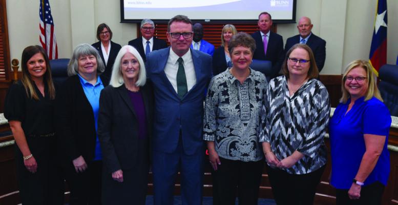 Blinn College’s Division of Business and Finance was recognized by the Blinn College District Board of Trustees during its regular meeting on Tuesday, May 20. From left: Daphne Kohring, Director of Accounting; Vicki Ward, Assistant Vice Chancellor for Business and Finance; Dr. Mary Hensley, Chancellor of the Blinn College District; Dr. Clen Burton, Vice Chancellor for Business and Finance; Kris Beckendorf, Director of Budgets and Insurance; and Carol Hutson, Controller.