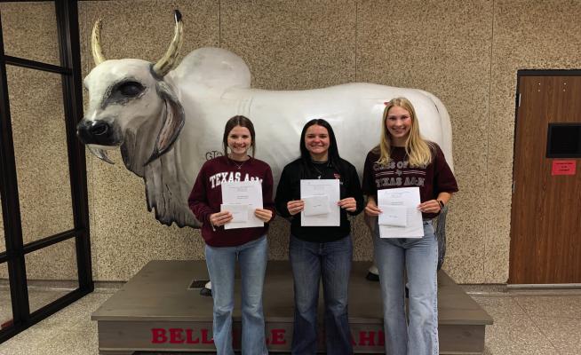 Aus_n County SWCD High School Essay Winners are 1st place Katelyn Krenek, 2nd place Gentrie Peschel, and 3rd place Hope Luedeker. All are from Bellville High School