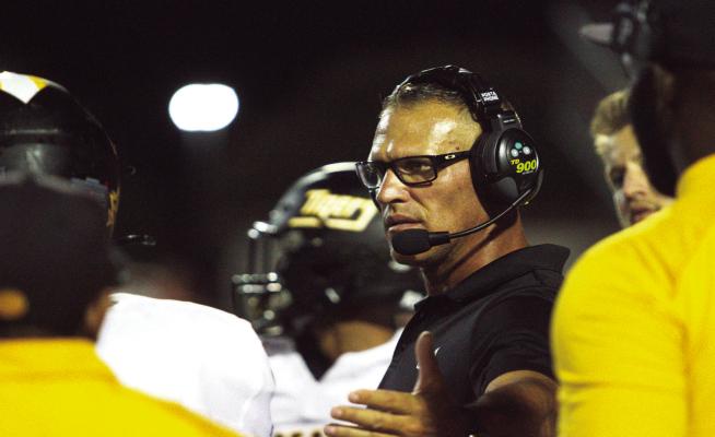 Sealy Head Football Coach Clint Finley knows if the Tigers win out the final three district contests, they can earn a playoff berth. PHOTO BY ABENEZER YONAS