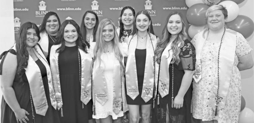 Members of Blinn College’s 2023 Veterinary Technology graduating class were (front, from left) Clarissa Martinez, Morgan Odom, Kaylei Cooper, Paris Foster, Nora Goodyk, and Sara Tarpenning; and (back, from left) Jacqueline Yanez, Lauren Tye, and Palaoma Guajardo. Not pictured is Elizabeth Ryan. CONTRIBUTED REPORT
