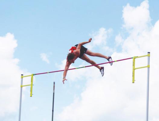Sam Houston State redshirt junior Clayton Fritsch executes a pole vault attempt. Fritsch, a member of Sealy High School’s Class of 2017, recently won second in the pole vault event at the conference championship meet. SAM HOUSTON STATE ATHLETICS
