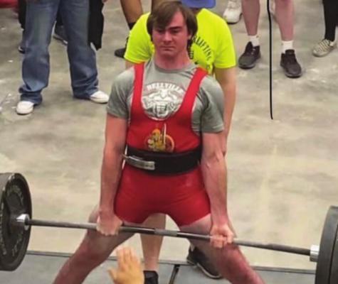 Bellville’s Alex Marek executes a deadlift at the Division 2 Texas High School Powerlifting Association State Championship at the Taylor County Expo in Abilene March 15. He finished fourth in the 198-pound weight class. CONTRIBUTED PHOTO