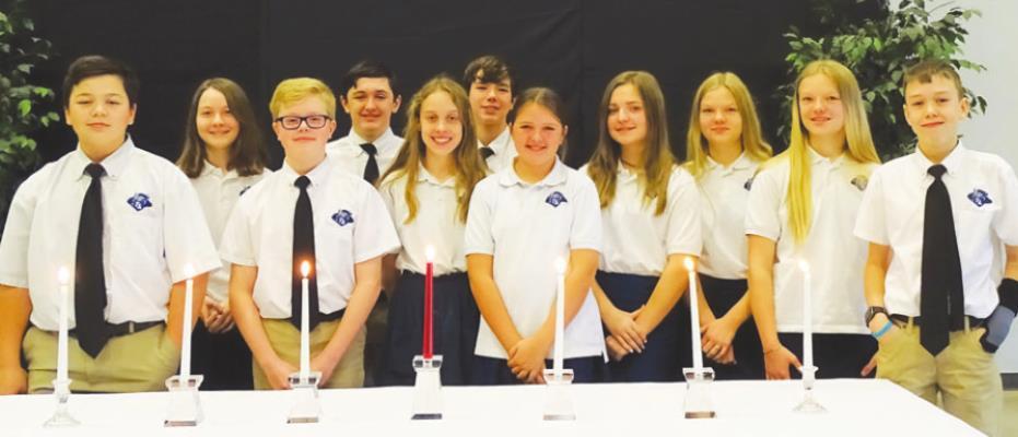 Faith Academy’s 2022 NJHS inductees included Dierks Hardin, Savannah Beck, Luke Goedert, Connor Landrum, Taylor Johnson, Michael Stringer, Harlea Smith, Samara Moltz, Daniela Skardenni, Michaela Skardenni and Gage Wilson. PHOTOS BY YVONNE WOODS/FAITH ACADEMY