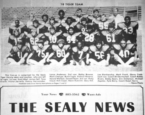 The varsity football squad on the front page of the September 7, 1978 edition. Ralph Harris, head coach of the state championship-winning team, passed away April 23. FILE PHOTO