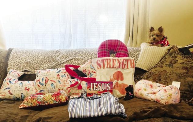 Just some of the items included in The Blessing Box include a mastectomy pillow and shirt, pillows and inspirational words of encouragement. CONTRIBUTED PHOTOS