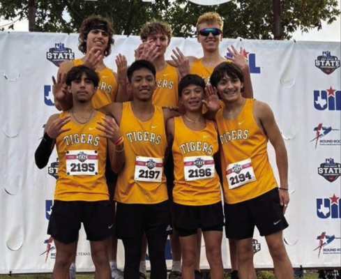 Gavin Almaguer (top left), Chance Hilburn, Samuel Eschenburg, Aaron Munoz (bottom left), Efrain Villagomez, Yahir Olvera and Jayden Martinez all competed at the State Meet for the Sealy Tigers. COURTESY PHOTO