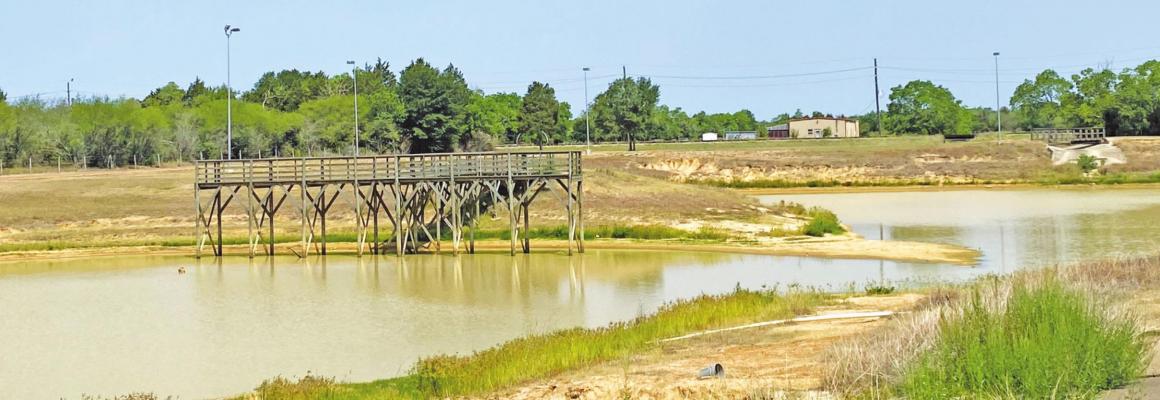 The extremely low water level at the duck pond in the walking trail area in the B&amp;PW Park in Sealy is a good indicator of just how bad the local drought conditions are. Despite the rain this week, Austin County is still in a drought. PHOTO BY RAE DRADY
