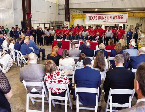 Governor Greg Abbott signed Senate Bill 7 and House Joint Resolution 7 into law to deliver the largest generational investment in Texas’ water infrastructure during a bill signing ceremony at SIMFLO.