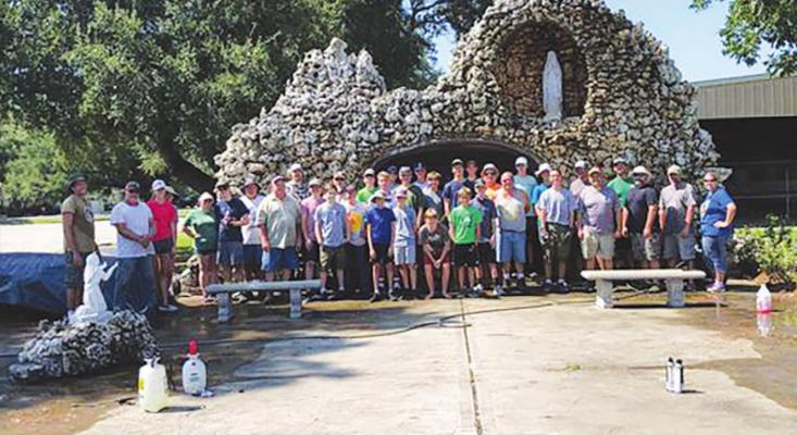 TOP RIGHT: Cameron Eschenburg received help from numerous individuals and organizations to make upgrades around the Grotto stone that honors the 65 members of St. Mary’s Church in Frydek that served in World War II and returned safely.