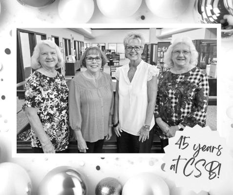 In 2025, each of these incredible women commemorate their 45th work anniversary at Citizens State Bank. Their remarkable accomplishments and successes are truly inspiring. Pictured from left are Glenda Dyer, Wendy Lamp, Laurie Michalke, and Linda Raabe.