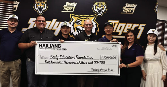 The Sealy Educational Foundation received $500,000 from the Hailiang Copper Texas Inc. These funds have been dedicated to a new scoreboard and a digital message center at T.J. Mills Stadium. This investment will enhance gameday experiences for both players and fans and will help Sealy ISD showcase student accolades. COURTESY PHOTO