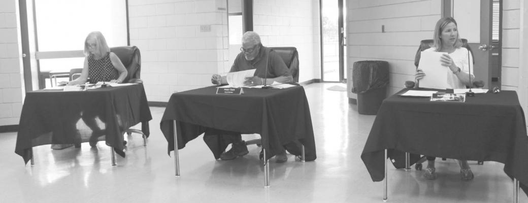 Ruth Brooks, Peter Clark and Jennifer Sullivan of Sealy’s Charter Review Commission discussed changes they recommended for articles one through four of Sealy’s Home Rule Charter during last Monday’s CRC Meeting. HANS LAMMEMAN