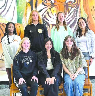 Congratulations to the Sealy High School students who earned awards in one or more areas of College Board’s National Recognition program based on their Fall 2023 PSAT/NMSQT scores. Front row: Elizabeth Reichardt, Maya Murshed, Amorin Hofford. Back row: Diamond Fields, Kane Killough, Brooke Baber, Maria Cano. Not pictured is Ansley Owen. COURTESY PHOTO