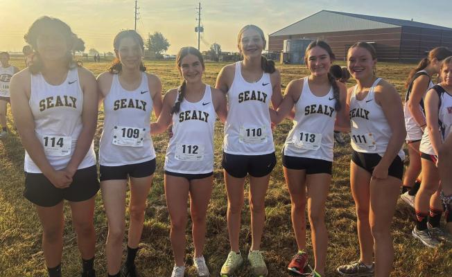 Sealy’s cross-country team took second at the Brazos Invitational meet. Pictured left to right are Haley Ochoa, Ria Torres, Ella Novicke, Morgan Zaskoda, Lauren Neckar and Jacie Kainer.