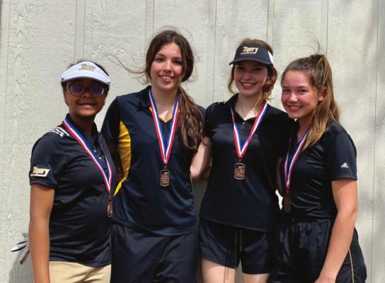 Sealy Lady Tiger golfers Kaylie Dabney, Alexa Hernandez, Summer Burleson and Lindsey Dziadek took third from the Bellville Golf Tournament lastTuesday afternoon. CONTRIBUTED PHOTO