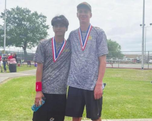 Cameron Eschenburg and Norman Juarez will represent the Sealy Tiger team tennis squad at the Region III Championship next week after they earned second place in the boys’ doubles competition at the District 24-4A Championship in Bellville last week. CONTRIBUTED PHOTO