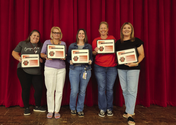 10-year service awards: Lisa Kanak, Brenda Smith, Stephanie Snedaker, Elizabeth Divin and Janette Demny