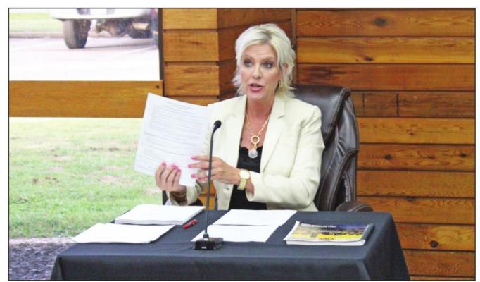 Kimbra Hill discusses community survey promotion during the Sealy EDC meeting Sept. 28, 2021, at the W. E. Hill Community Center. Hill was recently appointed as the City Manager of Sealy following the March 15 council meeting. FILE PHOTO