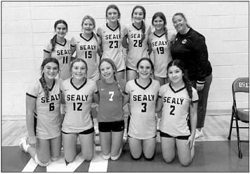 Top row left to right: Ella Novicke, Paige Stanford, Lauren Luther, Annabelle Miller, Julia Lechler, and Coach Angie Kram. Bottom row left to right: Ava Carr, Chloe Reynolds, Lila Meyer, Kali Bradford, and Julissa Olvera. COURTESY PHOTO
