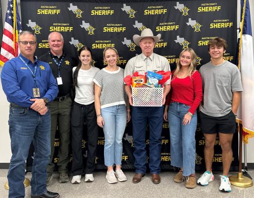 The Austin County Sheriff’s Office would like to say thank you to the Bellville High School National Honor Society members Reese, Jaylen, Kerby and Ryan for the goodies they delivered last week. COURTESY PHOTO