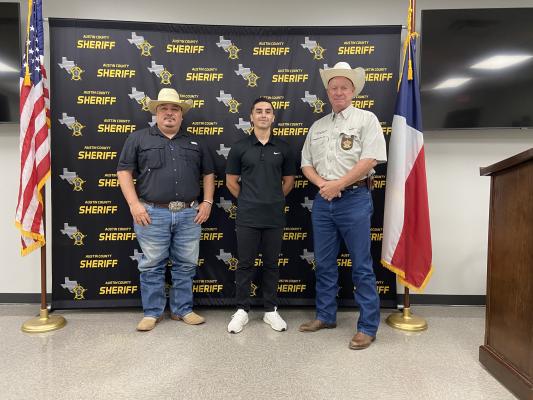 The Austin County Sheriff’s Office would also like to welcome Deputy Chris Rosales from Bellville PD with over 22 years of service in law enforcement and Deputy Peter Villanueva to the agency. Pictured left to right is Dep. Chris Rosales, Dep. Peter Villanueva and Sheriff Jack Brandes