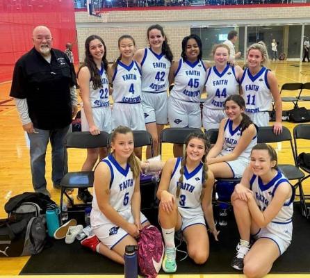 Pictured in the back row from the left are Head Coach David Sobey, Rachel Kuespert, Lydia Moses, Adelaide Kuespert, Ja’Kasia Ragston, Chrissy Pitt and Izzy Walker. In the front row are Presley Hardin, Noelle Walker, Lilly Kuespert and Renee DeVoke. CONTRIBUTED PHOTO