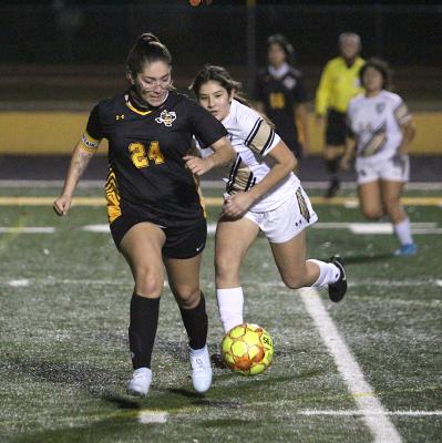 Sealy junior Destinee Castillo controls a through ball in a non-district contest against Giddings at T.J. Mills Stadium on Jan. 5.