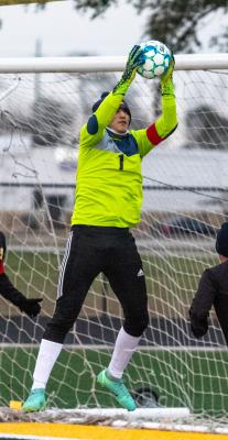 Tiger goalkeeper Brayan Aviles leaps for a save during Sealy’s District 20-4A contest against the Royal Falcons at T.J. Mills Stadium Friday, March 11. The Tigers locked up the No. 2 seed and will draw Caldwell in the playoffs. COLE McNANNA