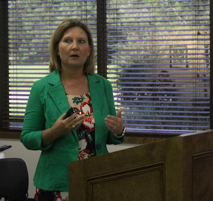 Sealy ISD CFO Lisa Svoboda presented during the second of three budget workshops ahead of the July 28 meeting of the board of trustees at the Administration Building. COLE McNANNA