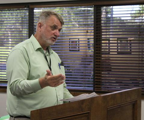 Project Manager Michael Zapalac provided updates on the junior high paving and reconstruction projects during the July 28 regular meeting of the Sealy ISD Board of Trustees at the Administration Building. COLE McNANNA