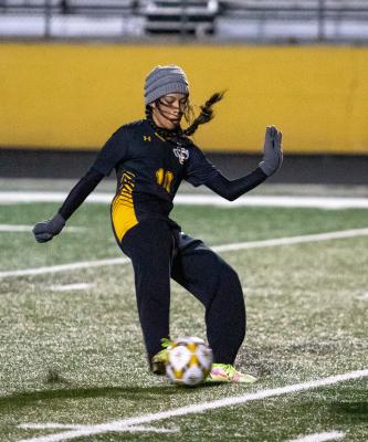 Sealy sophomore Rebeca Garza connects on a shot attempt during the Lady Tigers’ regularseason finale against Royal at home March 11. Garza was named the District 24-4A co-offensive player of the year. COLE McNANNA