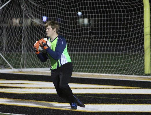Sealy junior goalkeeper Nicholas Reichardt benefited from the strong defensive front and didn’t allow a goal down the stretch to help the Tigers close their non-district slate with a two-goal win over the Giddings Buffaloes Monday night at T.J. Mills Stadium. COLE MCNANNA
