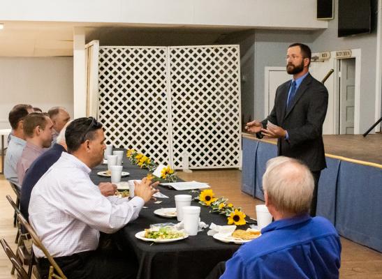 Members of the Sealy Chamber of Commerce listened to State Representative Ben Leman present during the governmental luncheon hosted at the Legion Hall March 30. COLE McNANNA