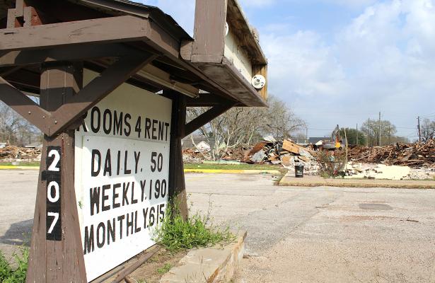 The Rooms 4 Rent Motel was demolished last week and the land will soon be used for a farmers’ market. (Cole McNanna/Sealy News)